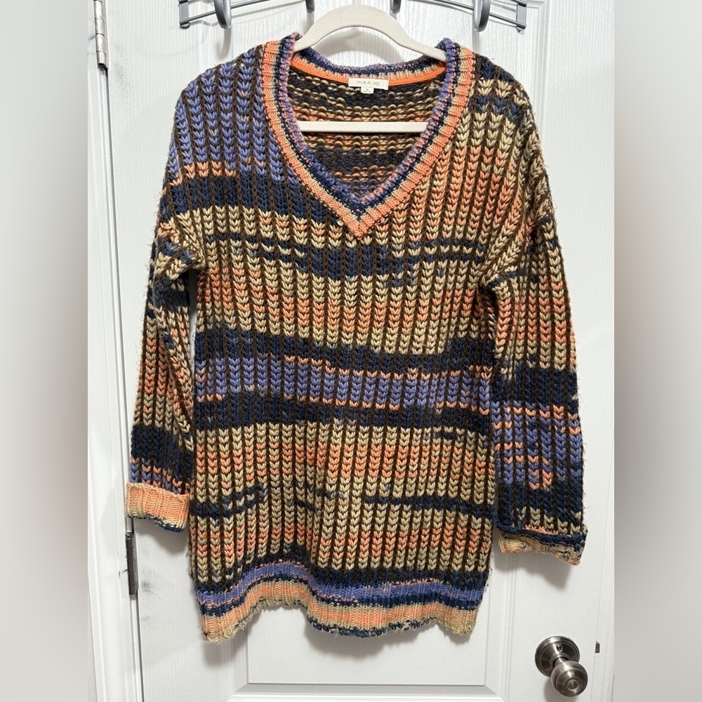 Taylor & Sage Pullover Chunky Knit Oversized BOHO Sweater colorful boho womens M
